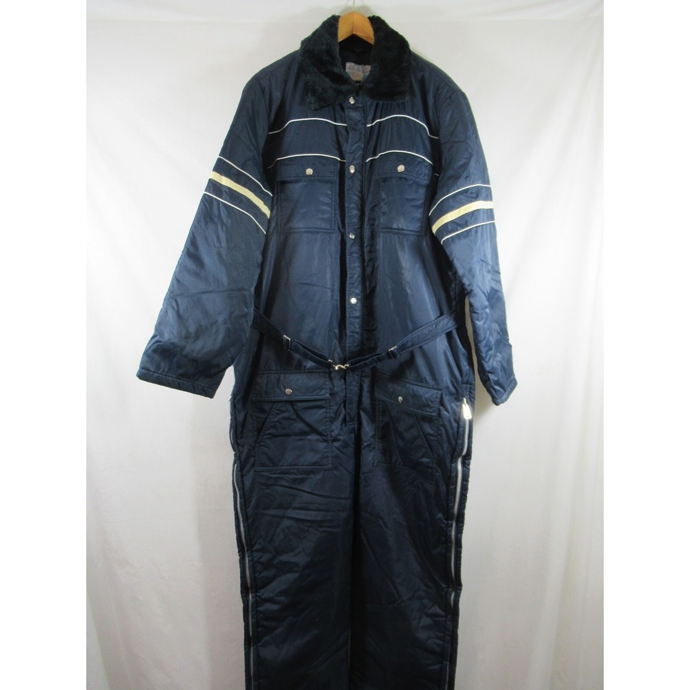 Vintage Sears Work Leisure Insulated Coveralls Snowsuit Size 48 Tall Blue Belted